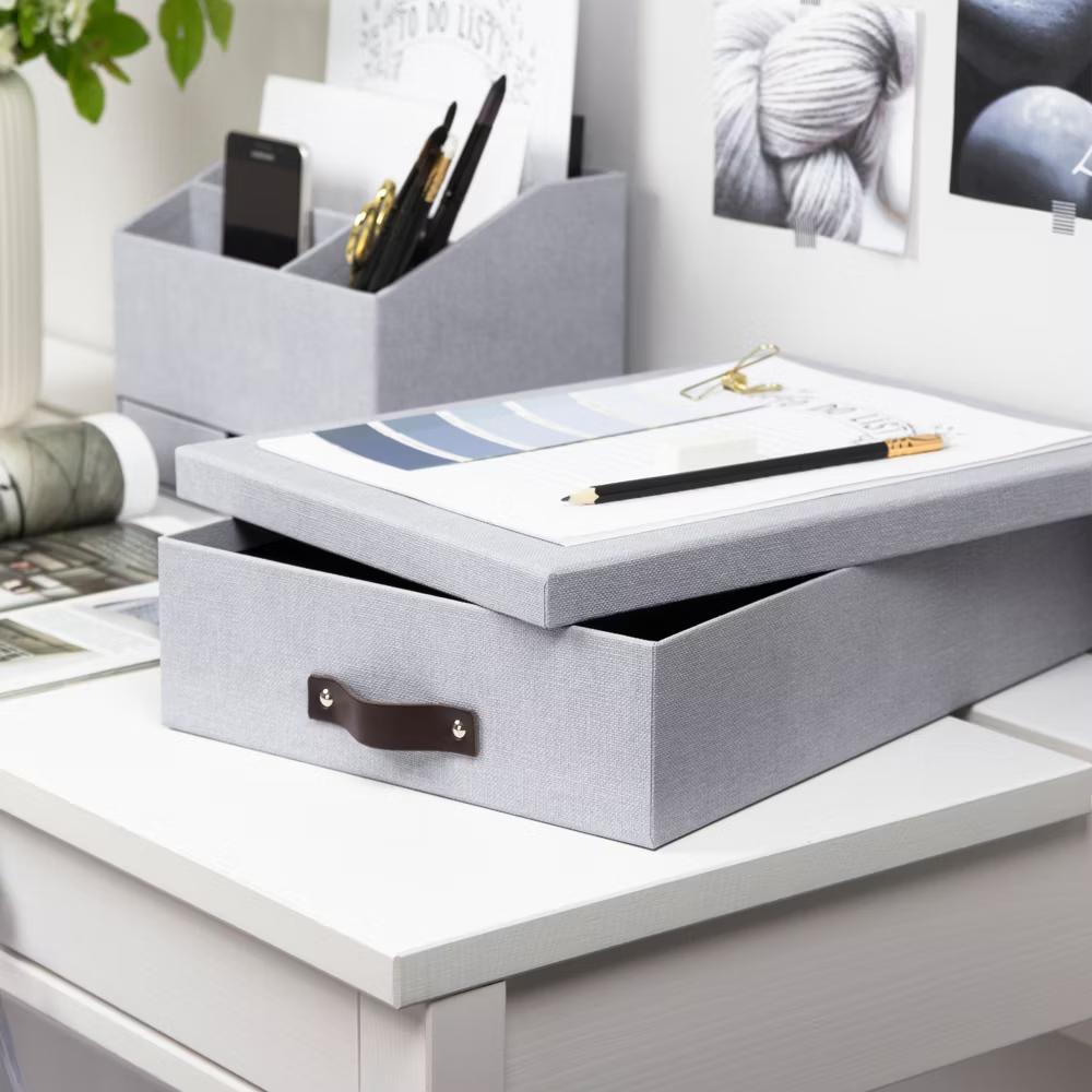 Bigso Oskar Document Letter Box with Lid and Leather Handle – Canvas Fiberboard File Organizer, 3.3" 10.2" 13.8" - Image 10