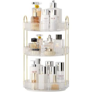 AEELLEEA 360° Rotating Makeup Organizer, 3 Tier Lazy Susan Cosmetic Storage for Vanity, Bathroom Countertop, Skincare & Perfume Holder