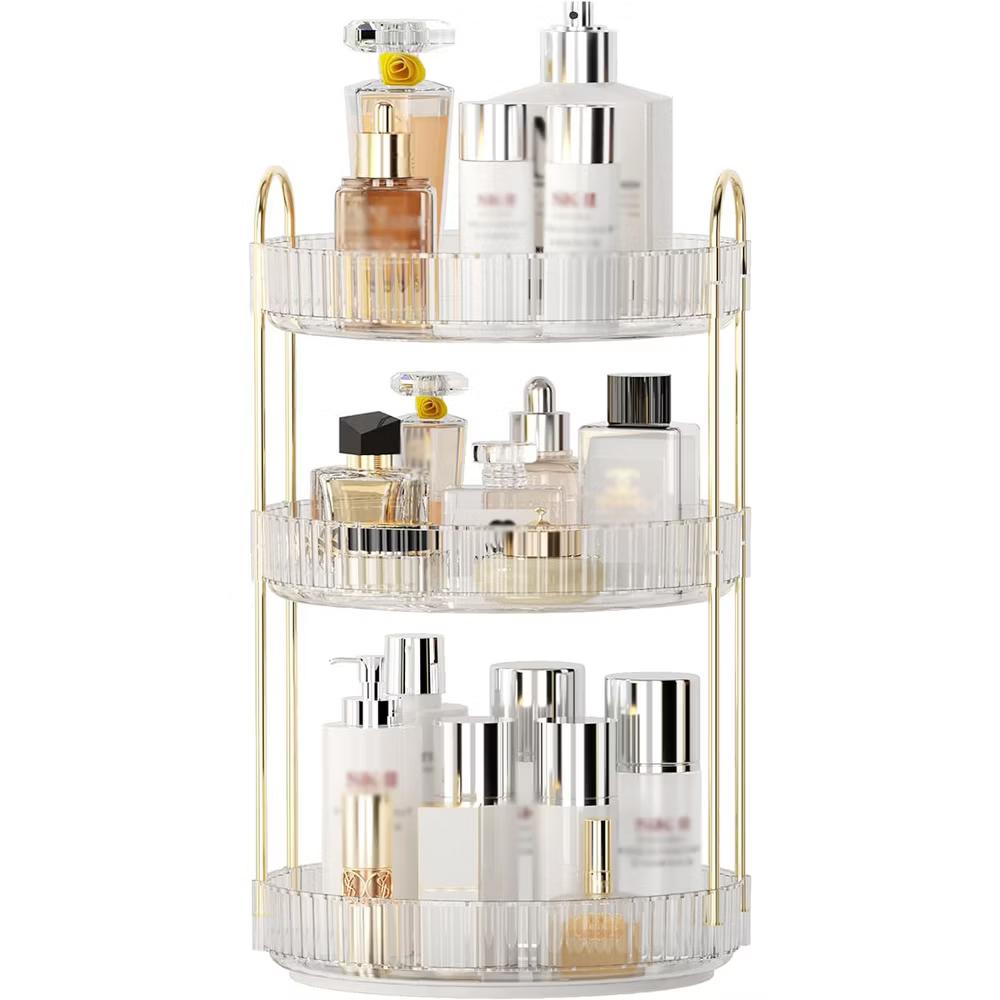 AEELLEEA 360° Rotating Makeup Organizer, 3 Tier Lazy Susan Cosmetic Storage for Vanity, Bathroom Countertop, Skincare & Perfume Holder