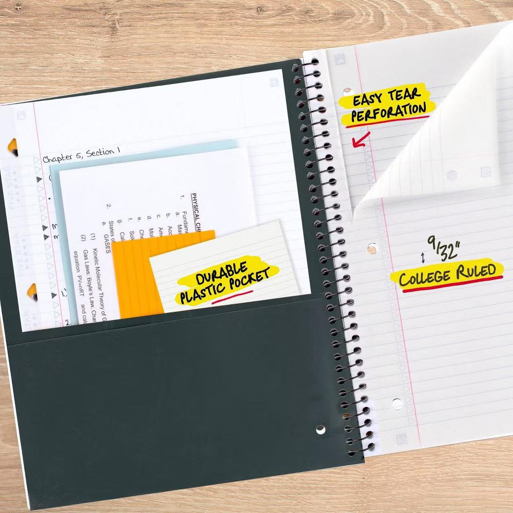 Five Star 220 Sheets College Ruled Notebook Feature Rich White: 5 Subject, Spiral, 3 Hole Punched, Perforated Pages - Image 3