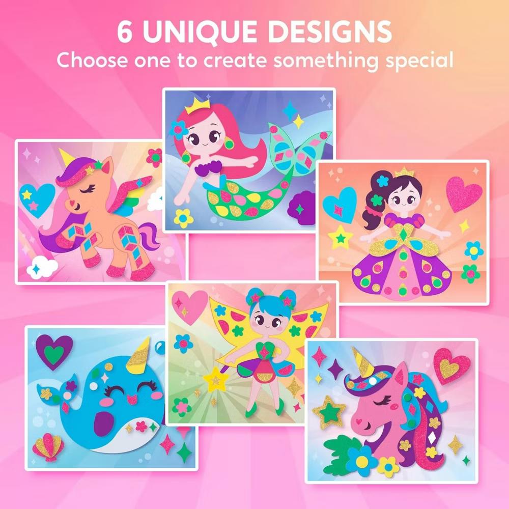 Girls Foam Art Kit Kids Unicorns/Princesses DIY Arts & Crafts with 6 Boards/800+ Stickers Creative Toy Christmas Birthday Gift for Girls Age 3-8
