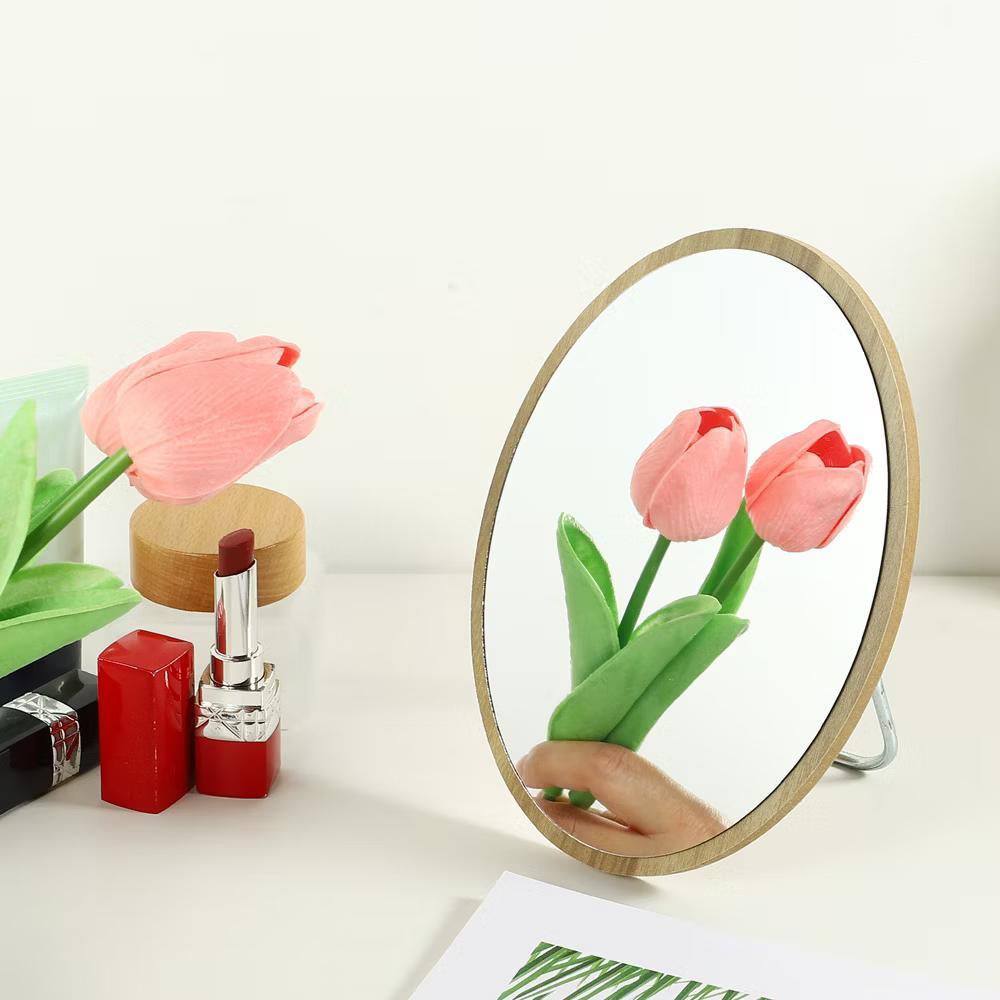 Natural Wooden Foldable Makeup Mirror Beige 1 Pc - Image 2