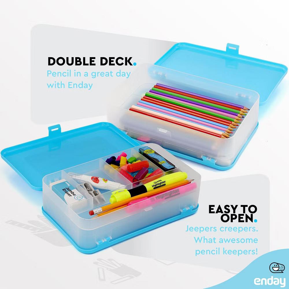Large Capacity Double Deck Pencil Box - Plastic With 12 Compartments, Snap-Tight Lid, Hard Case Storage Organizer - Image 23