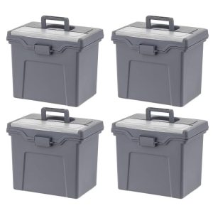 4pk Portable Letter Plastic File Box with Organizer Lid Gray