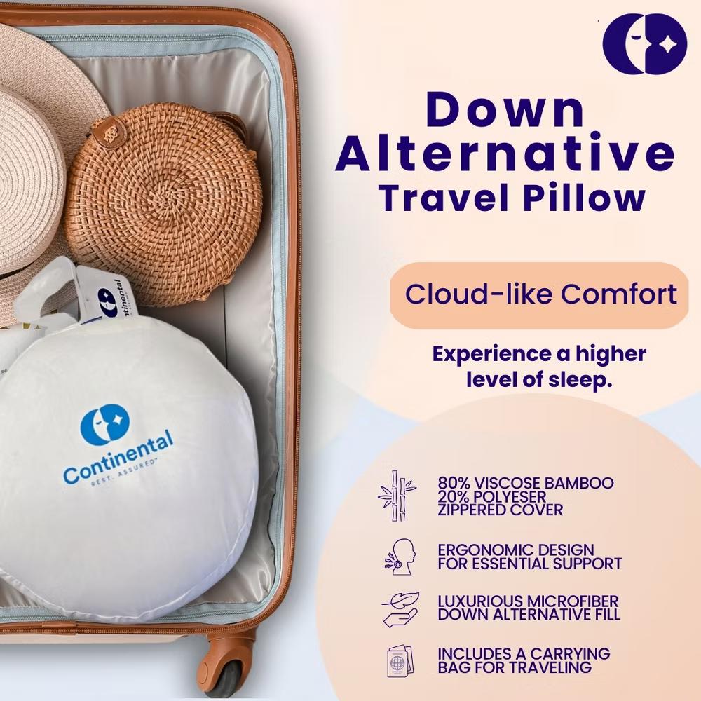 Continental Bedding U-Shaped Neck Pillow - Down Filled Travel Pillow with Removable Bamboo Cover and Travel Bag - Image 3