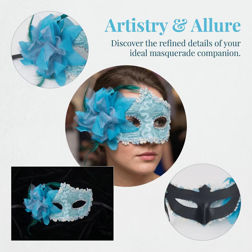 Venetian Masquerade Side Flower Rose Eye Mask for Halloween Costume Party Decor - Image 8