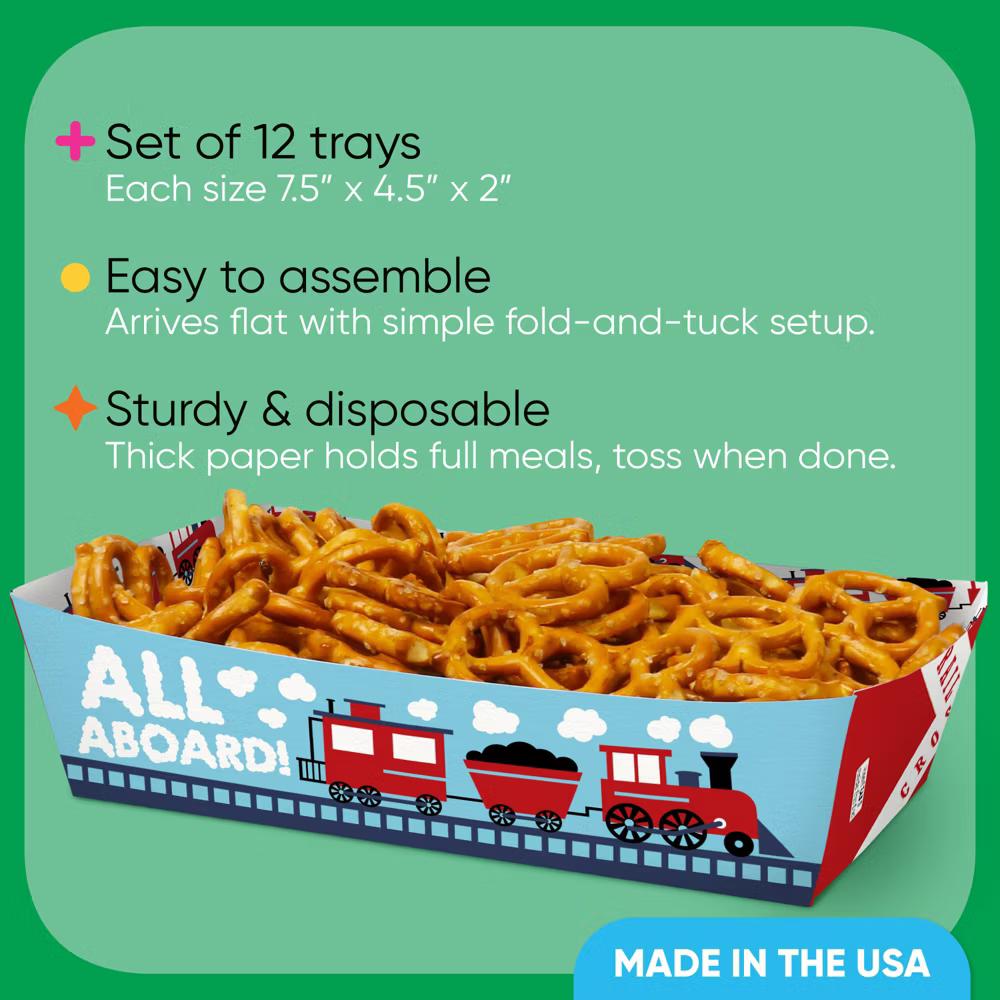 Train Party Paper Food Trays, Disposable Food Boats for Railroad Crossing Birthday, Double-Sided Paper Meal Holders - 12 Ct - Image 3