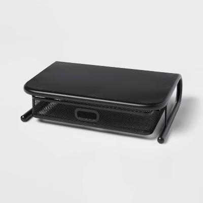 Mesh Monitor Stand with Drawer Black - Metal Monitor Riser, Desk Accessories, No Assembly Required - Image 3