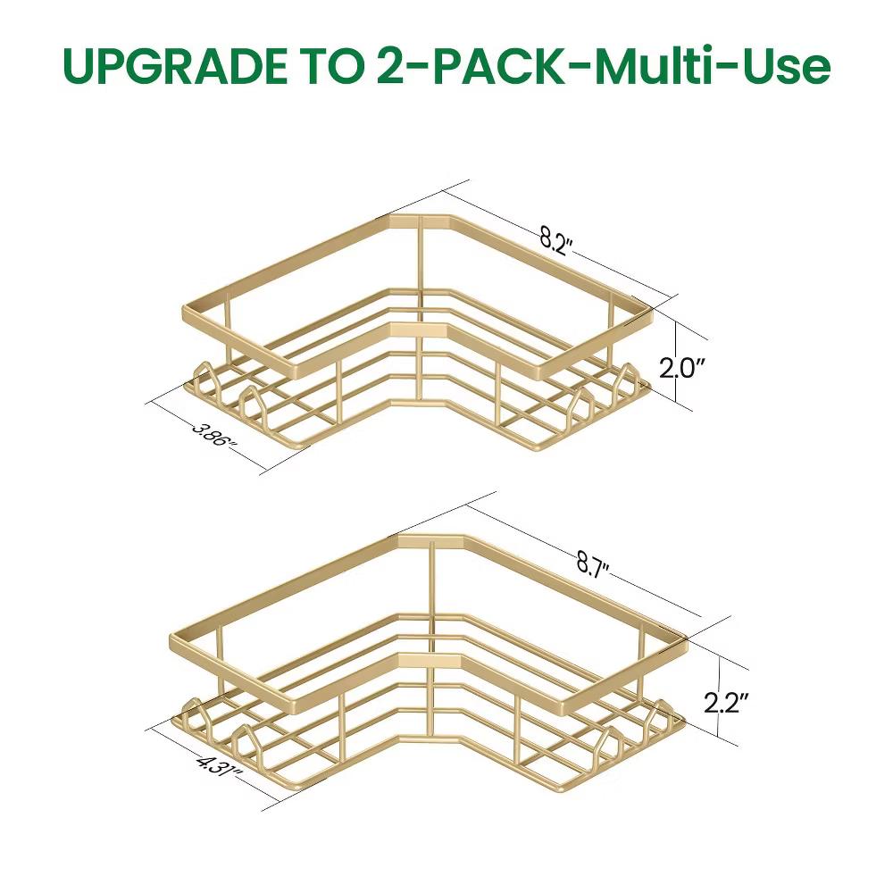 Dcolora Adhesive Shower Caddy 2 Pack Stainless Steel Corner Bath Shower Shelves - Image 7