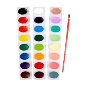24ct Kids Watercolor Paints with Brush, Washable Tempera, School Supplies for Kids, Art Classroom Essentials, Gift, Ages 3
