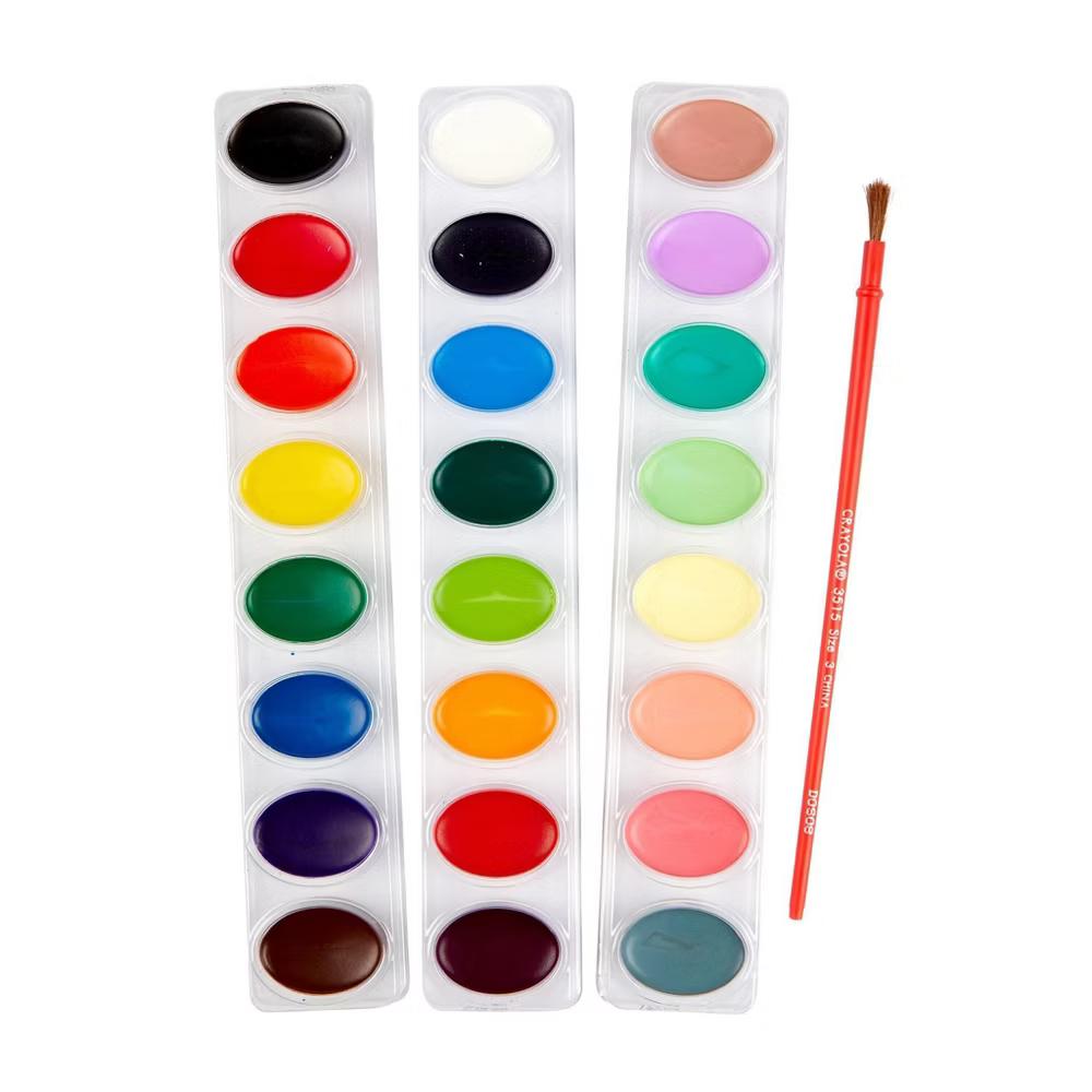 24ct Kids Watercolor Paints with Brush, Washable Tempera, School Supplies for Kids, Art Classroom Essentials, Gift, Ages 3