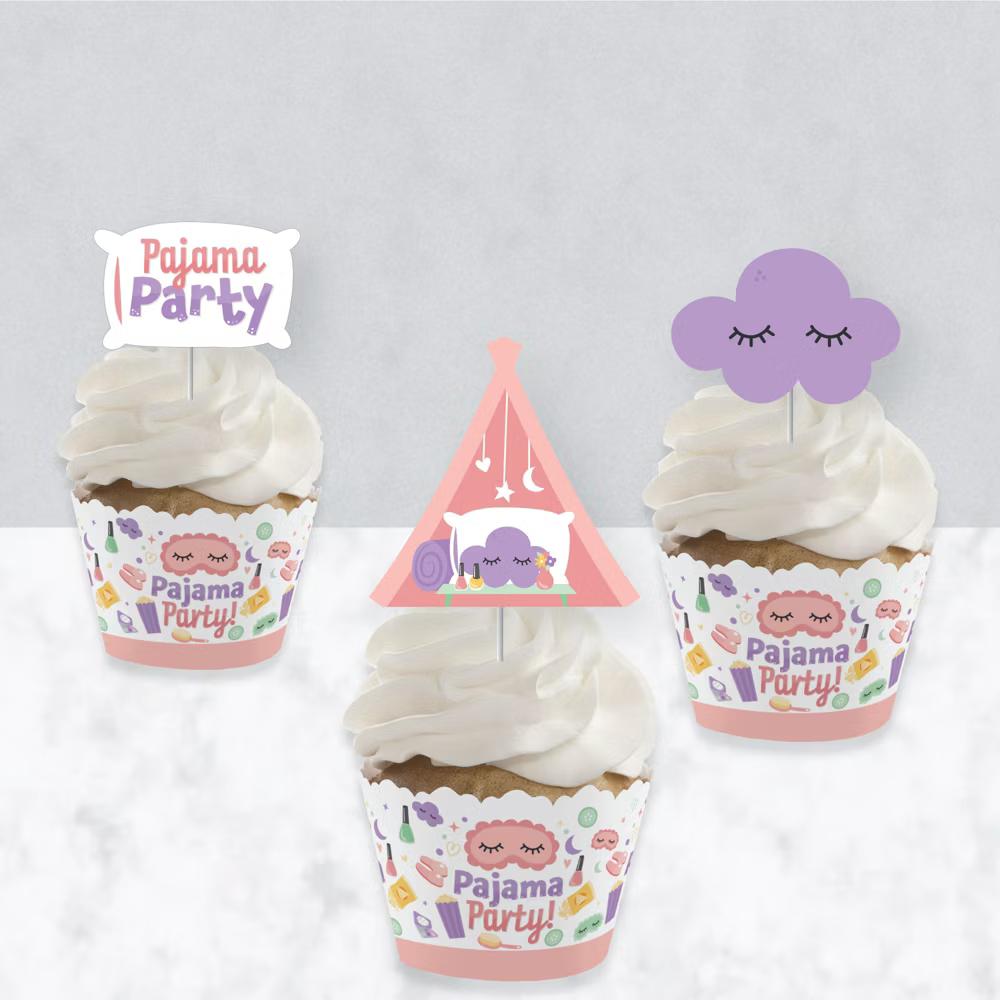 Pajama Slumber Party - Cupcake Decoration - Girls Sleepover Birthday Party Cupcake Wrappers and Treat Picks Kit - Set of 24 - Image 3