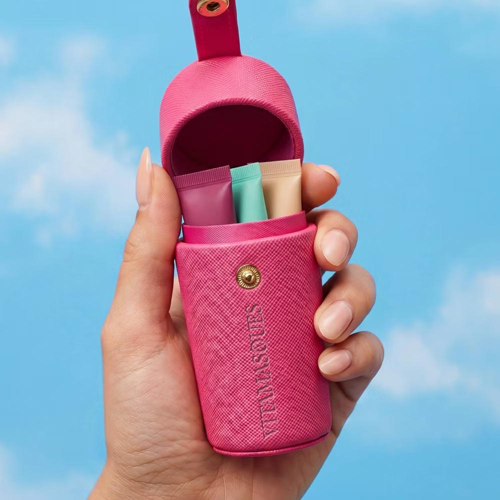 Vitamasques Lip Case Keychain Makeup Pouches - Trio Dark Pink - Image 4