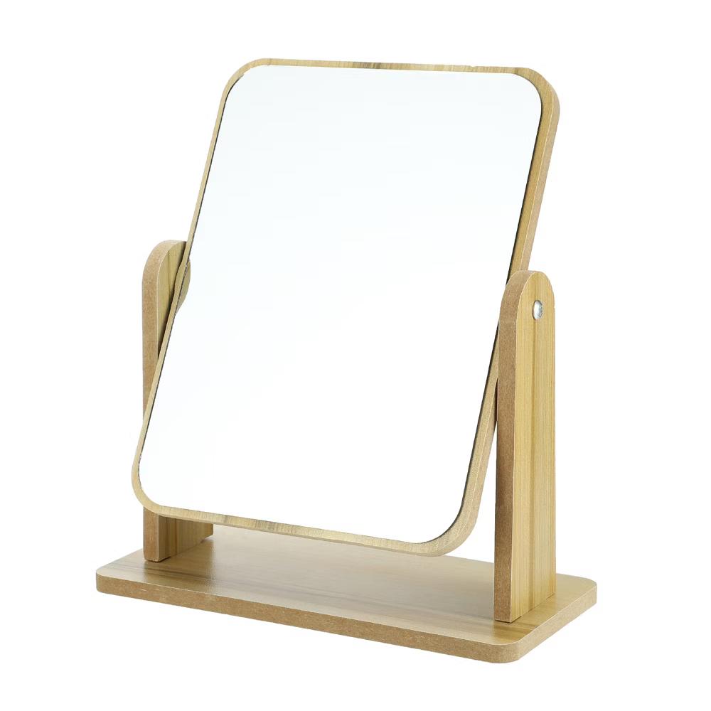 Natural Wooden Rotating Makeup Mirror Beige 1 Pc - Image 7