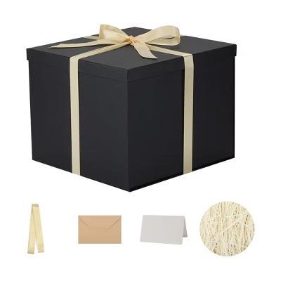 Large Gift Box with Lid 12x12x10 Inches Black Gift Packaging for Birthdays Christmas Anniversaries 1 Piece with Ribbon Card - Image 5