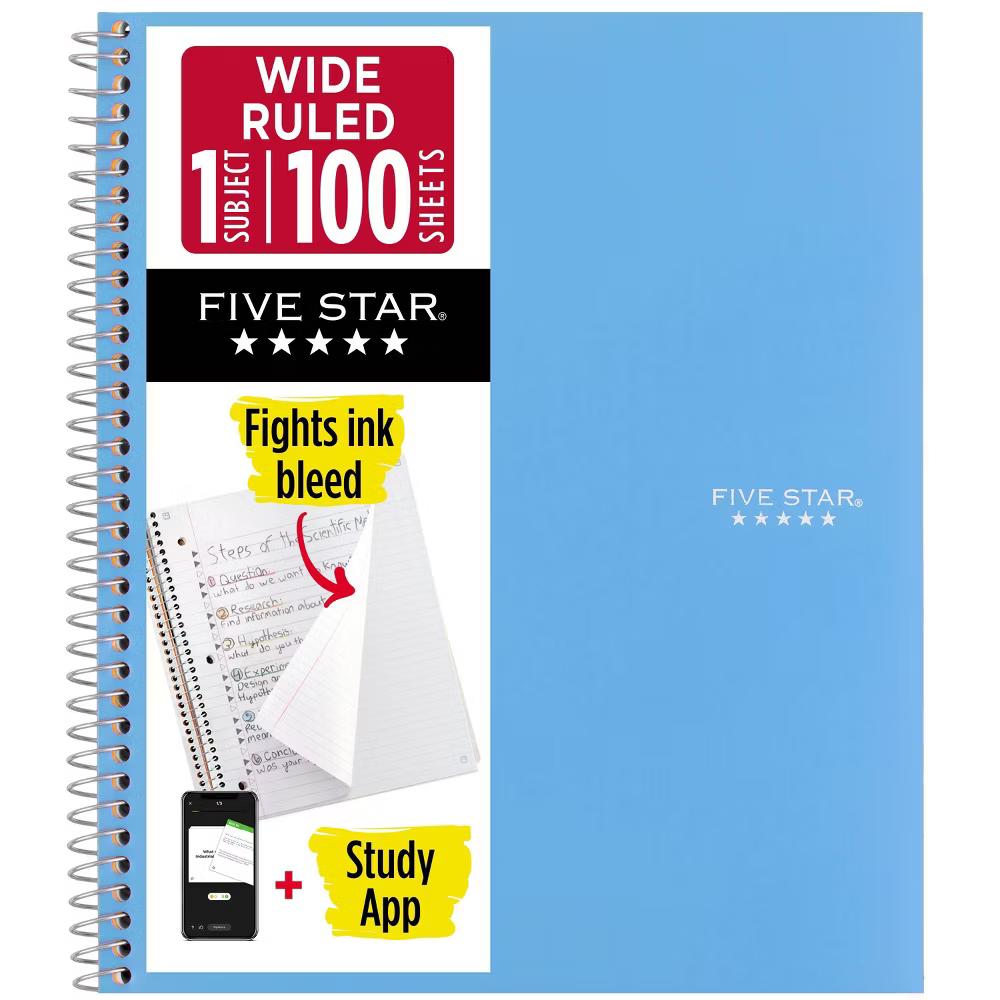 Five Star 8"x10.5" 1 Subject Wide Ruled Notebook Sky Blue 100 Pages - Image 7