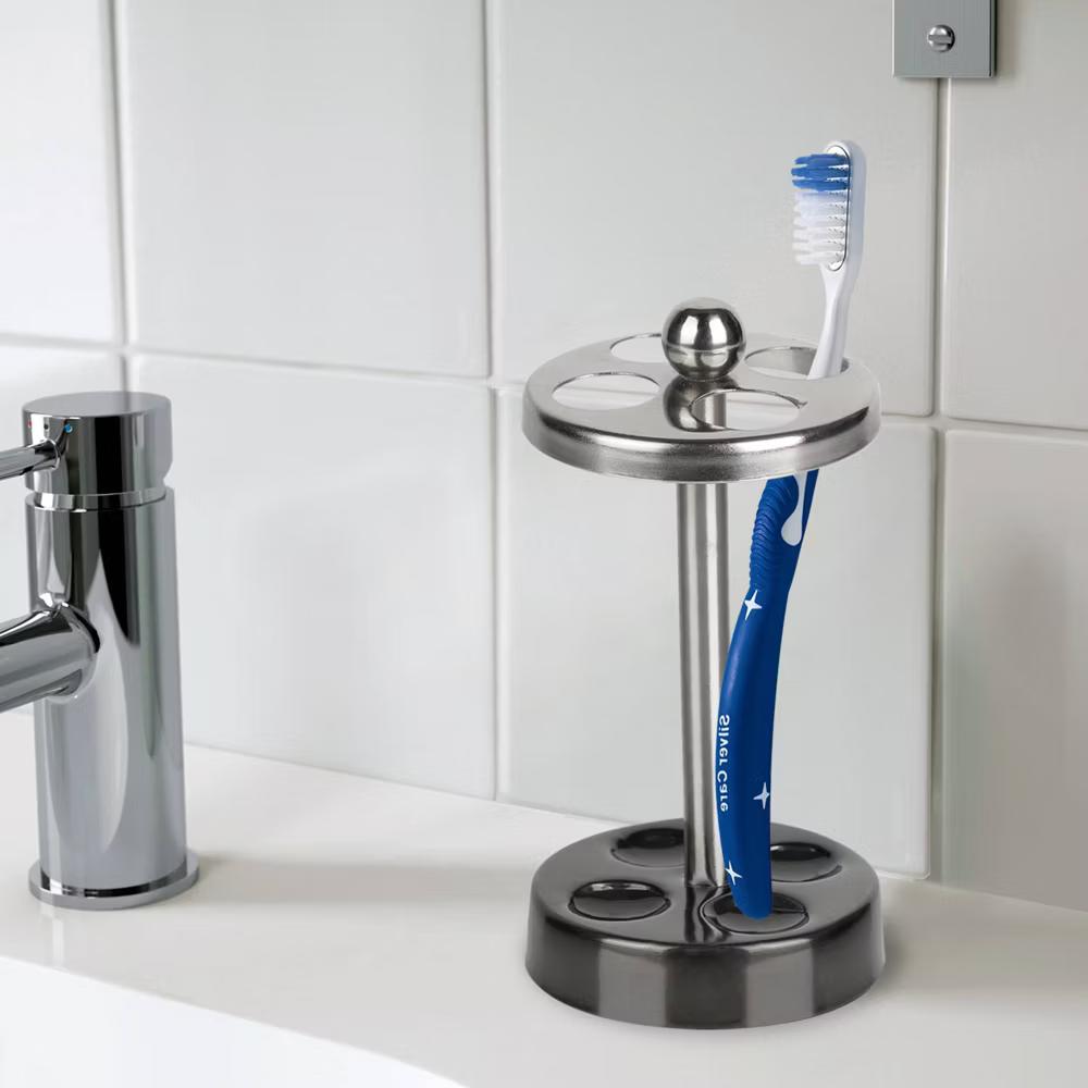 Triune Tone Metal Toothbrush Holder - Elegant Bathroom Accessory, Stainless Steel Design - Image 4