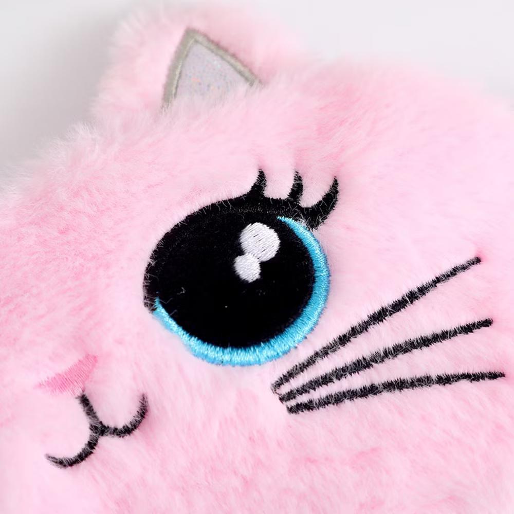Plush Cat Face Sleep Mask Soft Faux Fur Eye Cover with Embroidered Design Elastic Satin Strap for Comfortable Light Blocking - Image 3