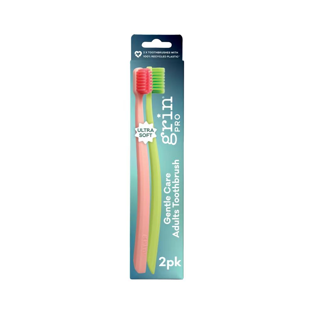 Pro Ultimate 100% Recycled Plastic Handle Gentle Care Toothbrushes - Ultra Soft - Green/Pink - 2ct - Image 3