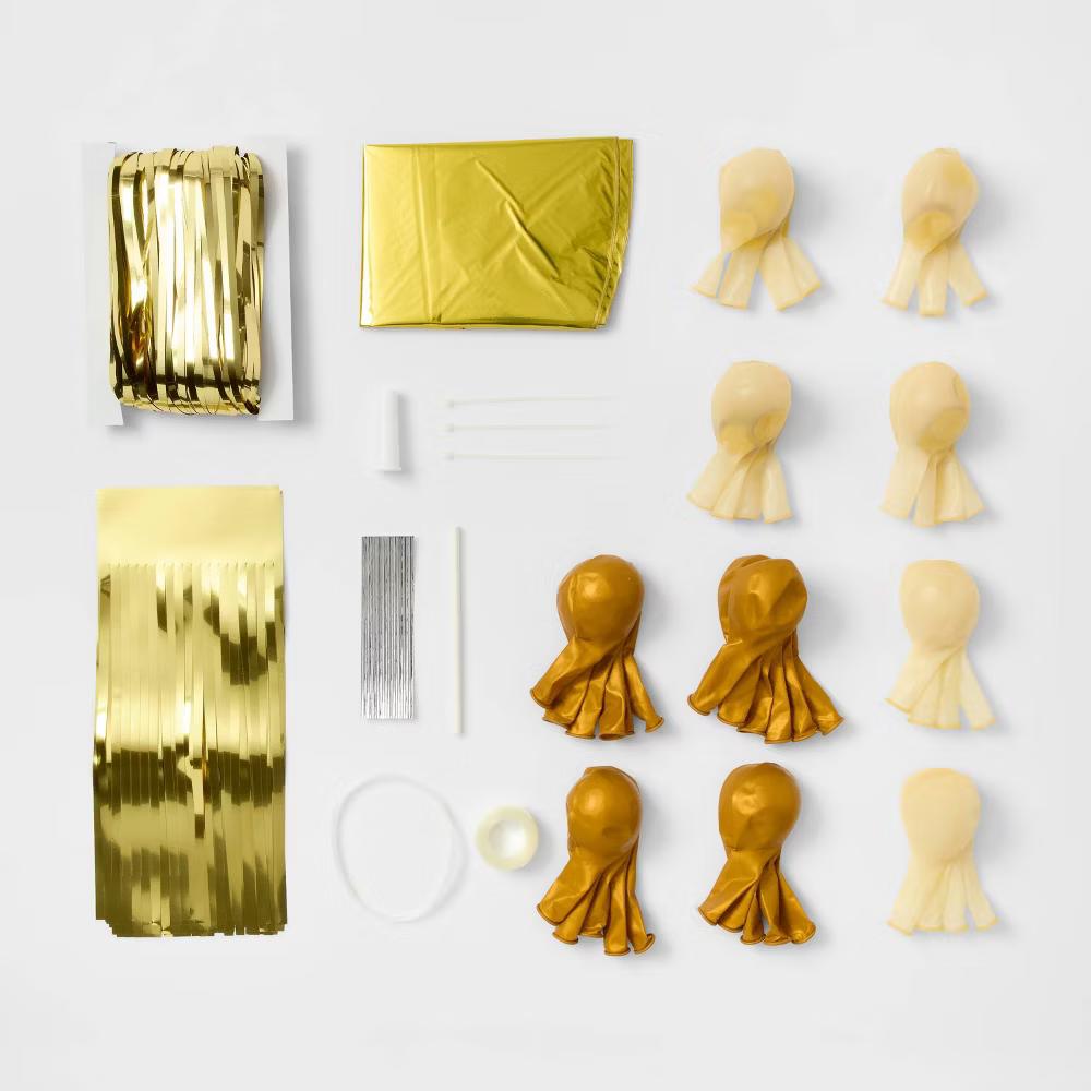 48ct Balloon Arch Garland Décor Kit with Backdrop Gold - Image 2