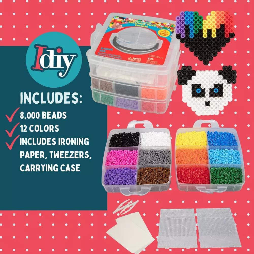 8,000pc Fuse Bead Super Kit w Carrying Case -Presorted 12 Multi Colors, Tweezers, Peg Boards, Melt Iron Paper- Craft Project, Kids Gift - Image 4