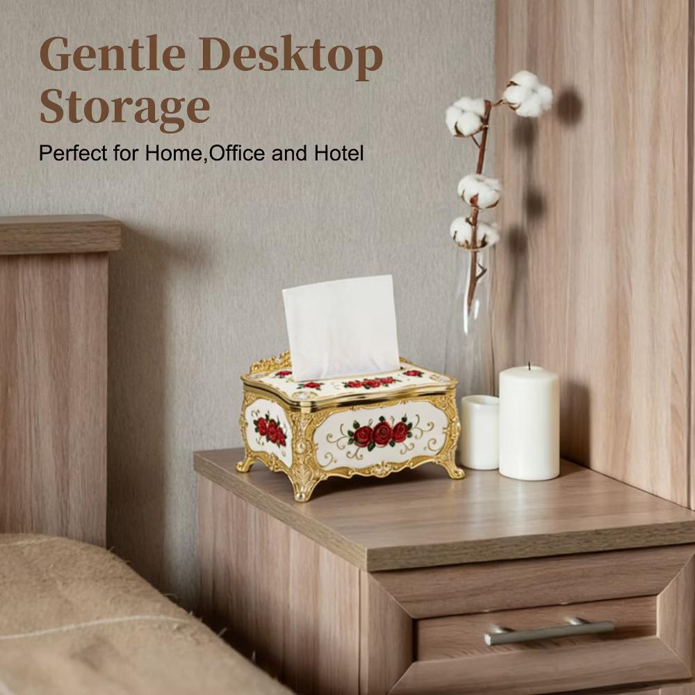 Luxurious Rose Tissue Box Rectangular Plastic Napkin Box Vintage Tissue Paper Holders - Image 2