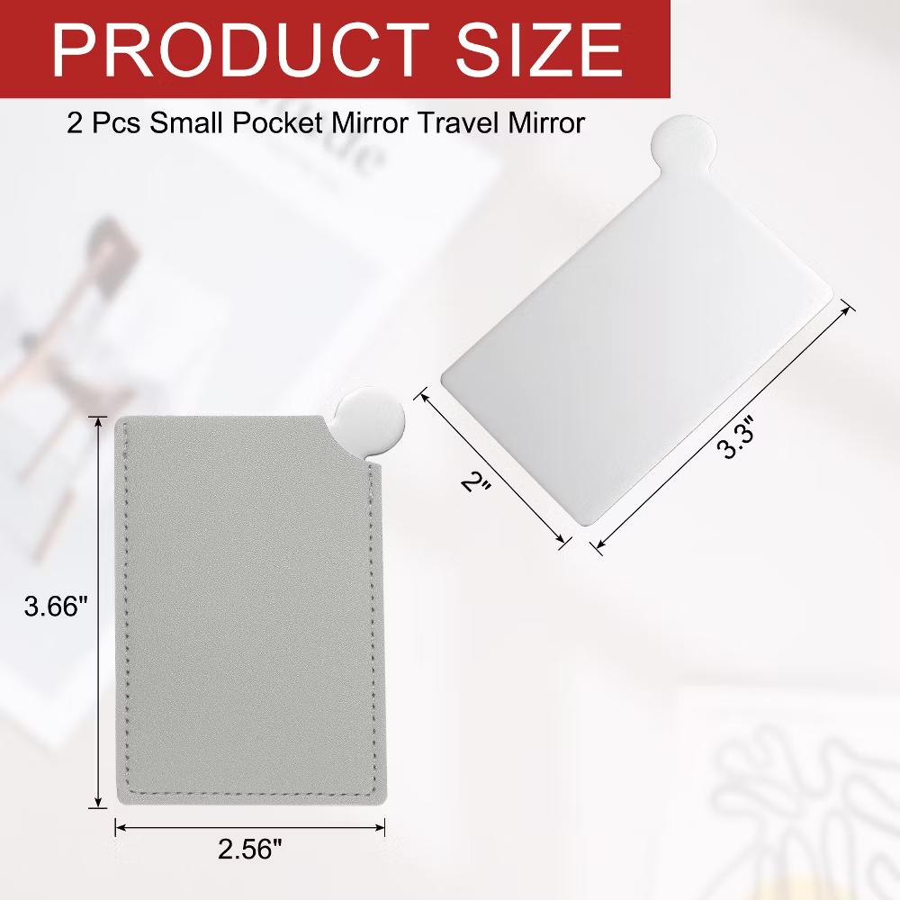 Small Rectangle Travel Women Portable Pocket Mirror with Leather Case 2 Pcs - Image 20