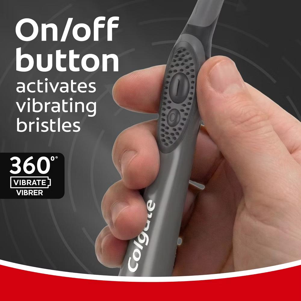 360 Vibrate Charcoal Battery Powered Electric Toothbrush - Soft - Black - Image 9