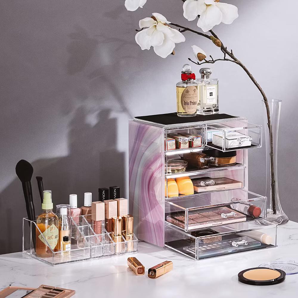 2 Piece Acrylic Makeup and Jewelry Storage Organizer Case (6 Drawers and Lipstick Tray) - Image 52