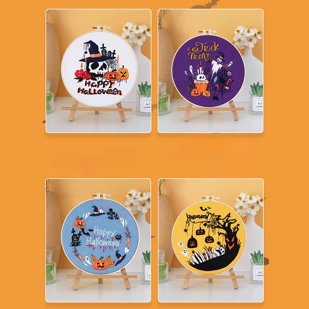 Embroidery Starter Kit for Beginners, Halloween Stamped Cross Stitch Kits, Stitch Learning DIY Kit with Embroidery Patterns for Beginners, Halloween - Image 9