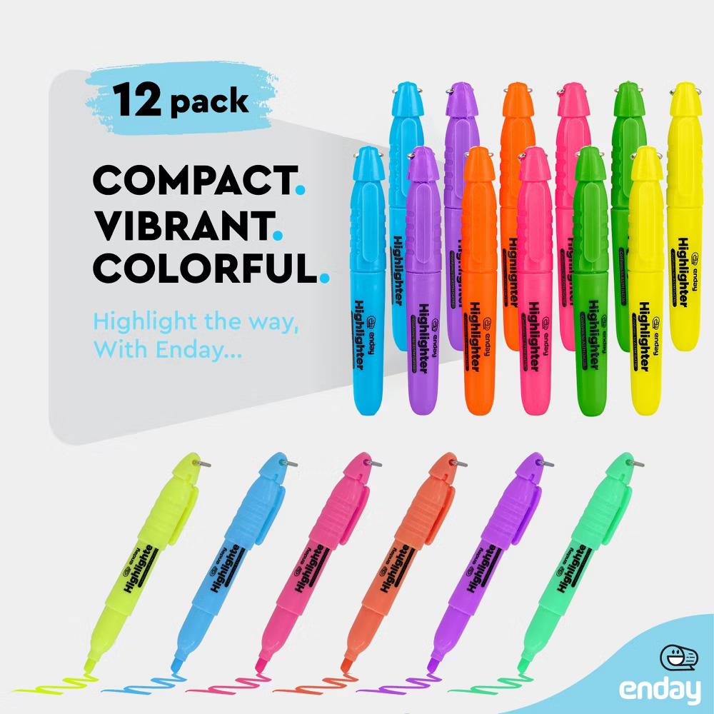 Mini Fluorescent Highlighter with Cap Clip. Smooth Glide Solid Gel Student Study Kit Assorted Colors, (12 Pack) - Image 5