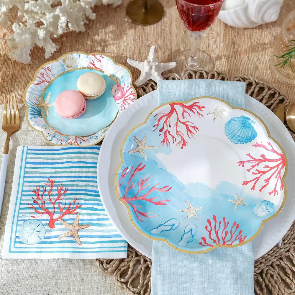 Beach Party 62 Piece Coastal Party Tableware Set, Birdal Shower Decorations Plates & Napkins, Vibrant Floral Nautical (16 Guests) - Image 4