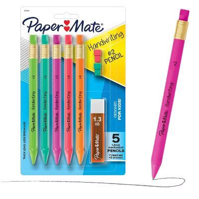 Paper Mate Handwriting 5pk #2 Mechanical Pencils with Eraser and Refill 1.3mm Assorted Colors: School Supplies for Kids
