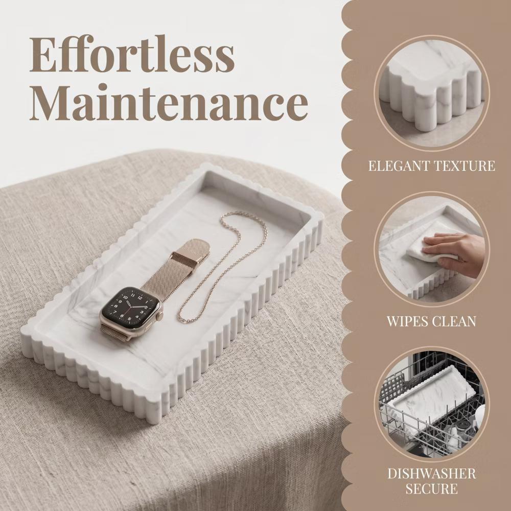 2Pc Round Silicone Vanity Tray Set Decorative Catchall Organizer for Bathroom Countertop Perfume White - Image 18