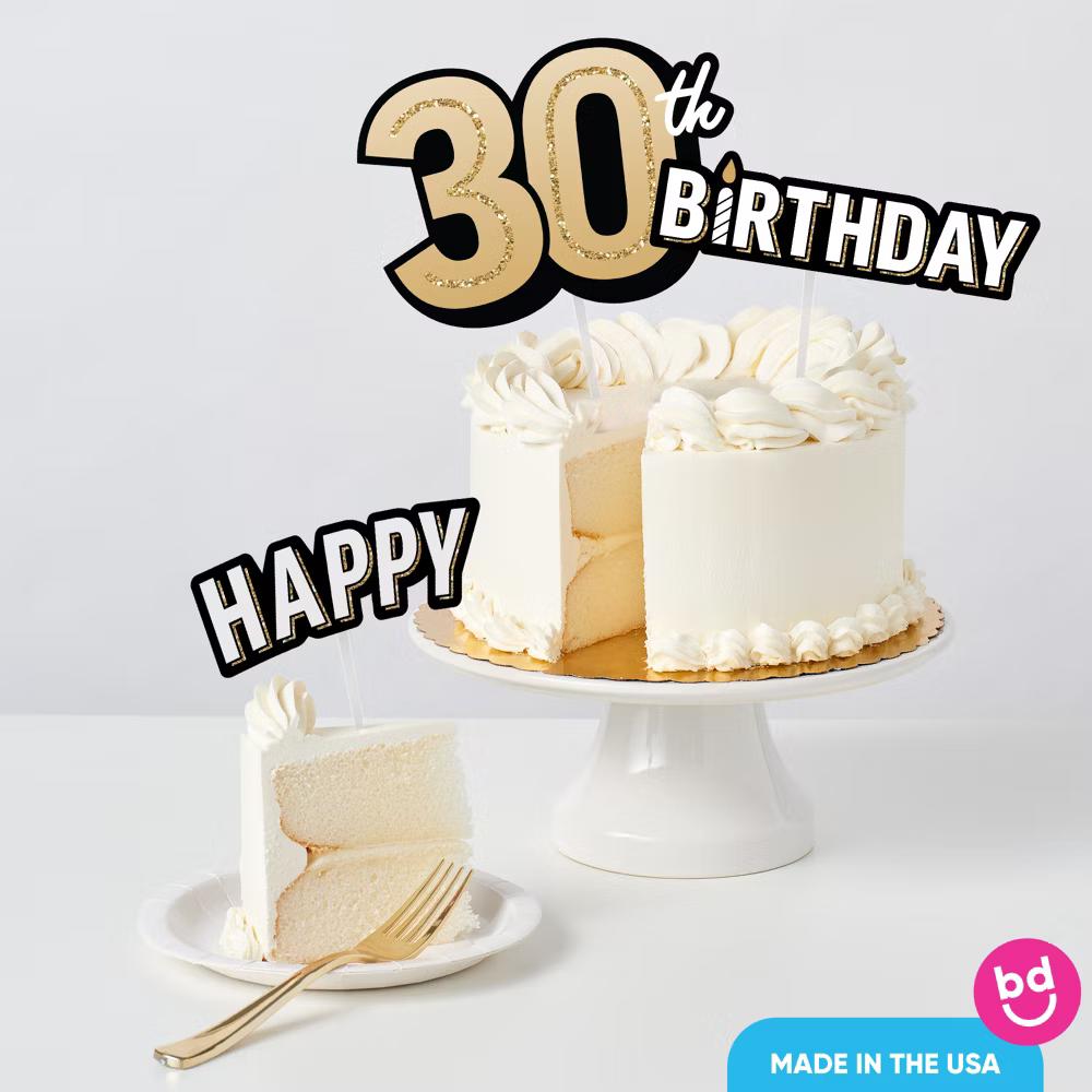 30th Birthday Cake Topper Set, Black and Gold Happy 30th Birthday Party Decorations for Adult Milestone Celebrations - Image 4