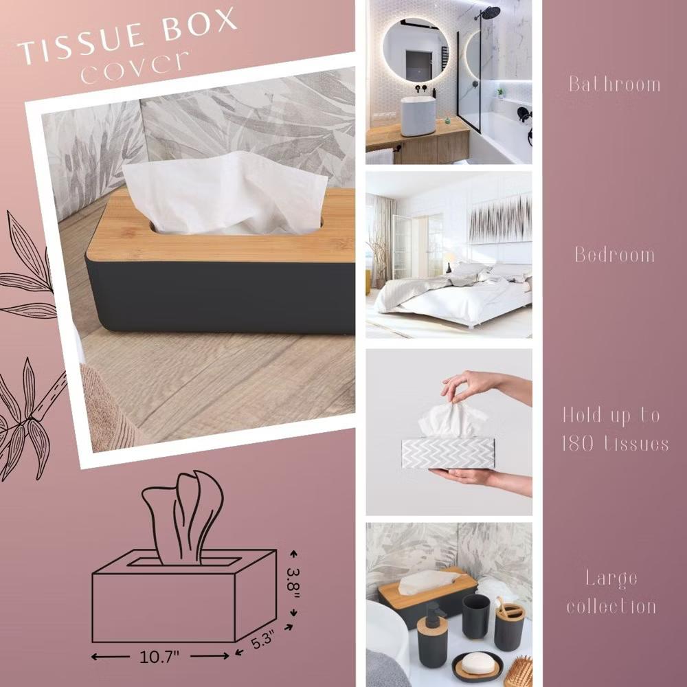 French Home Goods White Tissue Box Cover Padang with Bamboo Top - Elegant Design for Home and Office - Enhance Décor and Organization - Image 5