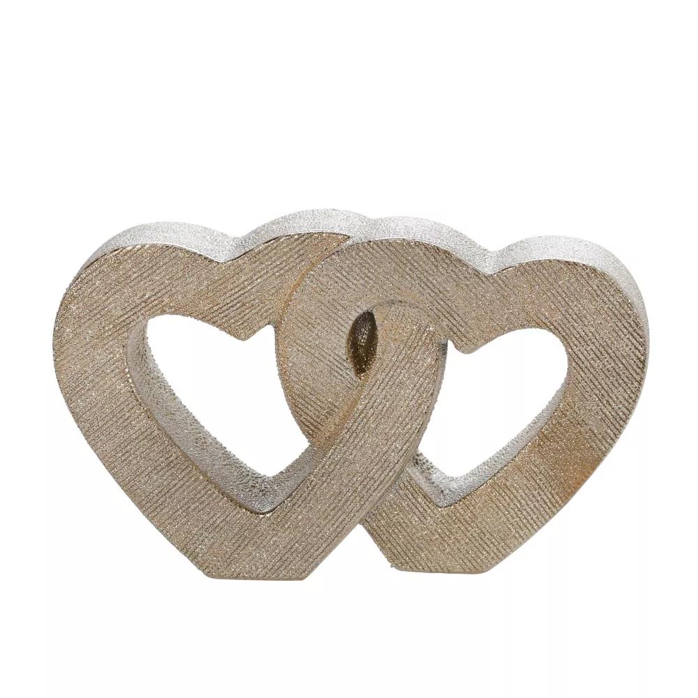 Interlocking Heart Sculpture for Home Decor - Ceramic Heart Ornament for Living Room, Bedroom, Bathroom or Office - 6", Gold & Metallic - Image 6