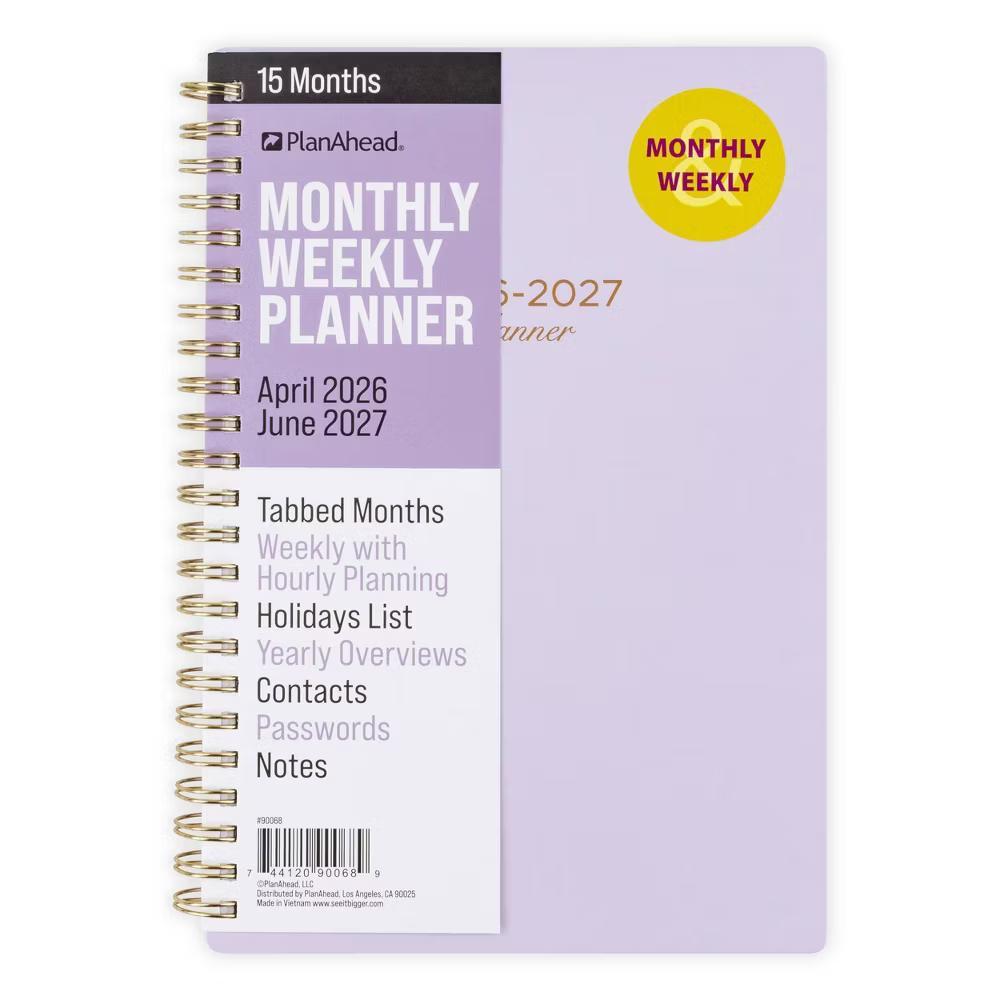 PlanAhead 5.5"x8" April 2026 - June 2027 Monthly/Weekly Planner Purple with Gold Foil Touches - Image 3