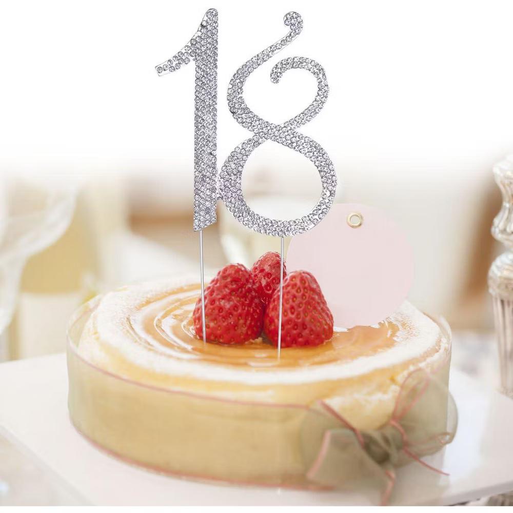 Rhinestone Silver-Colored Number-18 Cake Topper 4 Inch - Image 3