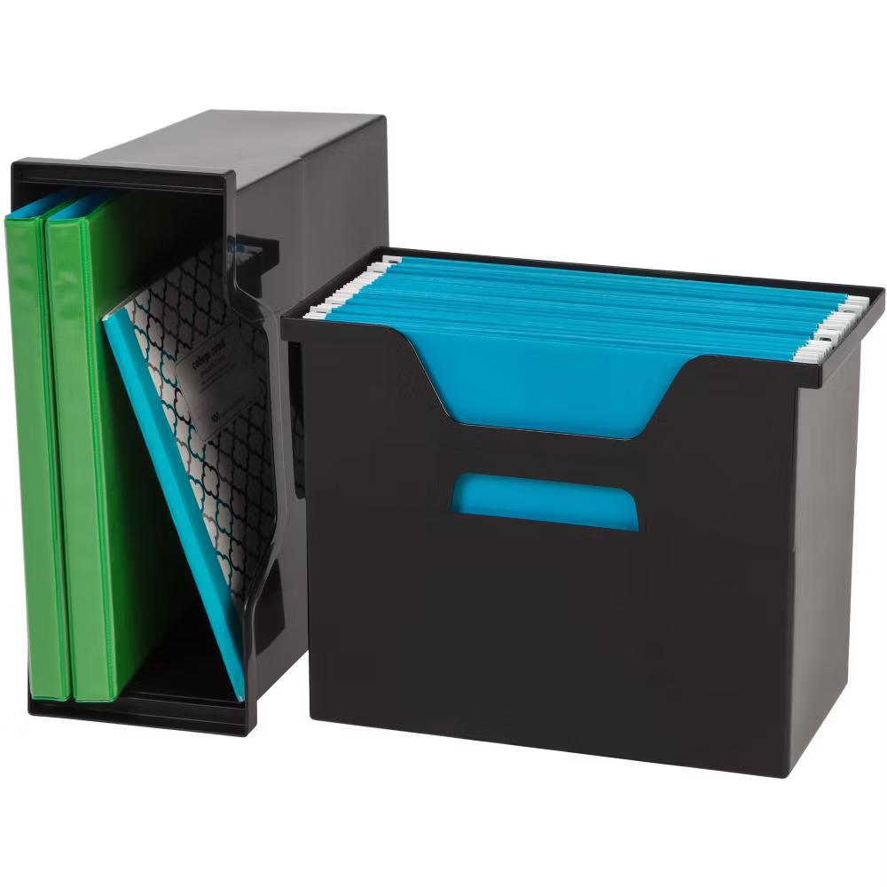 USA Portable Letter Size Desktop File Box with Open Lid, Side Handles, Hanging File Folders - Image 18