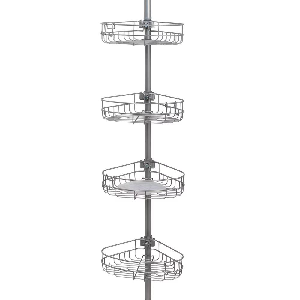 Corner Tension Pole Shower Caddy Nickel - Zenna Home: Metal Bath Organizer, 4 Baskets, Adjusts 5' to 9' - Image 2