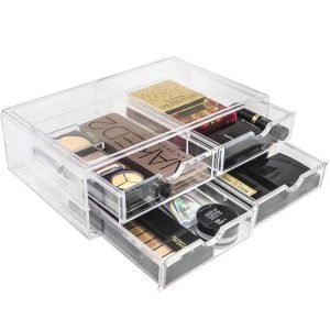 4 Clear Large Stackable Acrylic Drawers - for Organizing Make up, Nail Polish, Hair Accessories, and Beauty Supplies