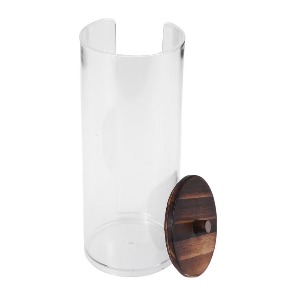 U-Shaped Cup Cylindrical Cover Acrylic Cotton Swab Holders Bathroom Transparent Dark Brown 1Pc - Image 3