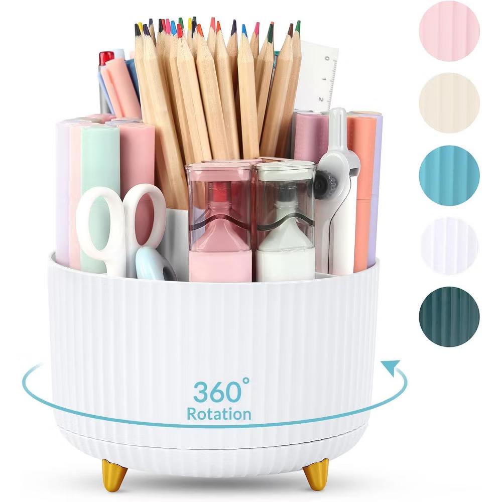 Maison 360 Rotating Plastic Desk Pen And Makeup Organizer With 5 Slots - Image 25