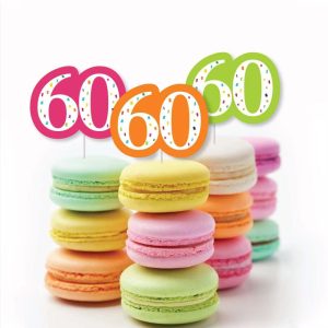 60th Birthday - Cheerful Happy Birthday - Dessert Cupcake Toppers - Sixtieth Birthday Party Clear Treat Picks - Set of 24