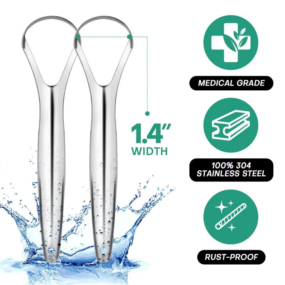 Tongue Scraper for Adults (2 Pack), Reduce Bad Breath, Stainless Steel Tongue Cleaners, 100% Metal Tongue Scraper - Image 4