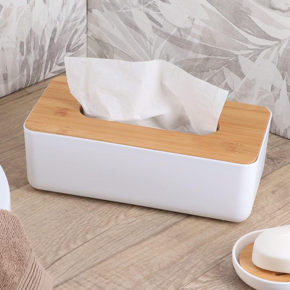 French Home Goods White Tissue Box Cover Padang with Bamboo Top - Elegant Design for Home and Office - Enhance Décor and Organization - Image 10