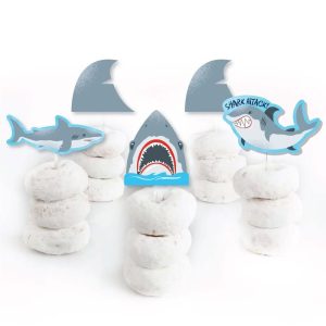 Shark Zone - Dessert Cupcake Toppers - Jawsome Party or Birthday Party Clear Treat Picks - Set of 24