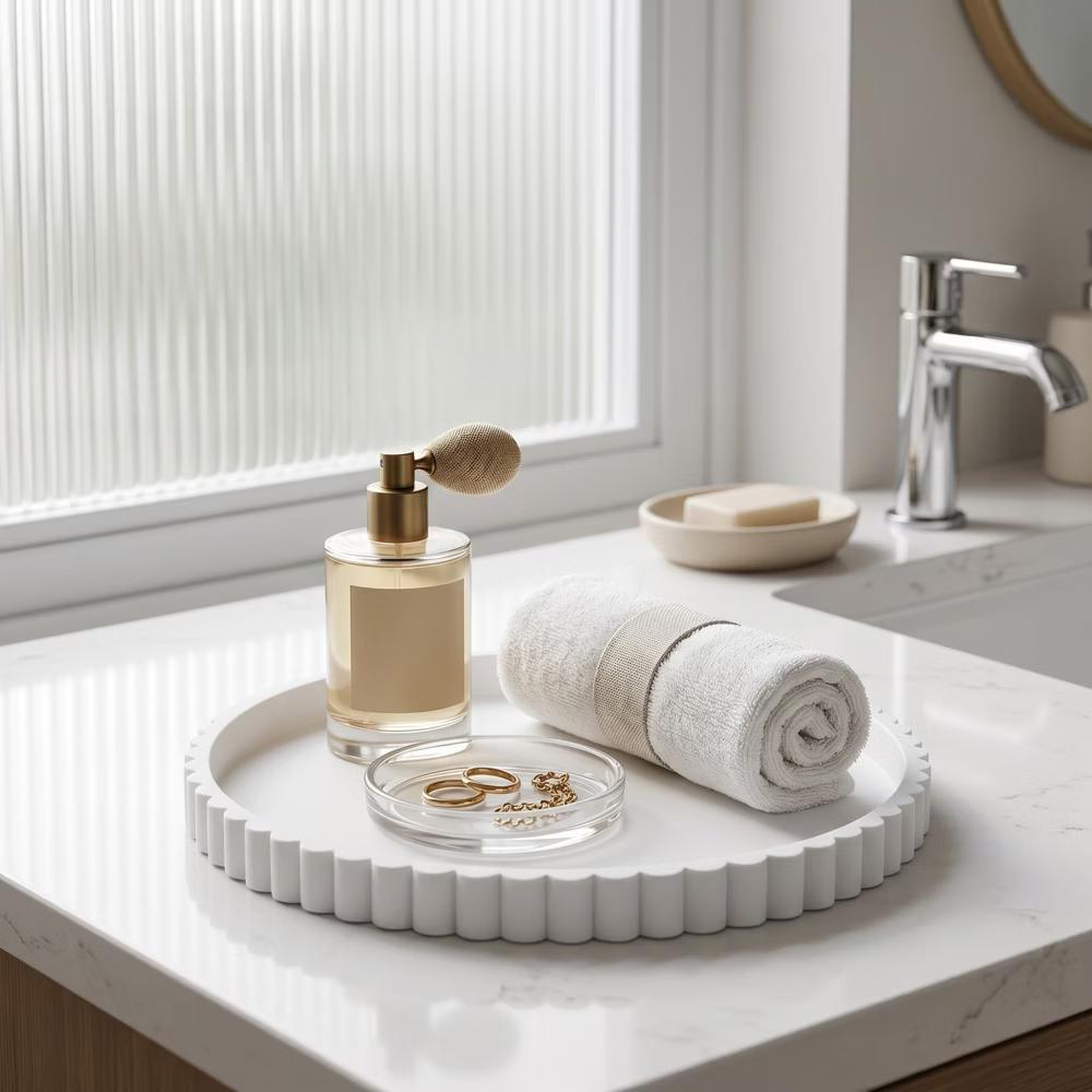 2Pc Round Silicone Vanity Tray Set Decorative Catchall Organizer for Bathroom Countertop Perfume White - Image 77