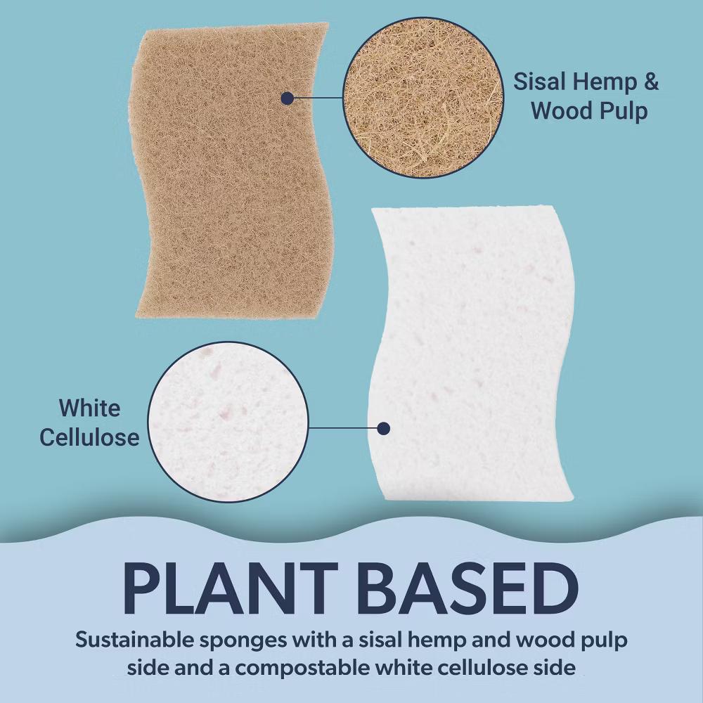 happimess Natural Plant Based Non-Scratch Sisal Hemp/Cellulose Scrubbing Dish Sponge - Image 3